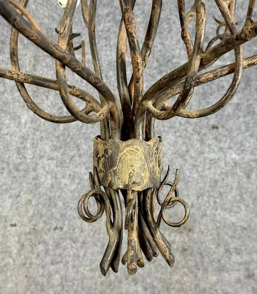 Vintage iron chandelier with rust patina circa 1980