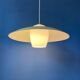 Danish mid-century suspension with opaline glass shade and yellow metal cover.