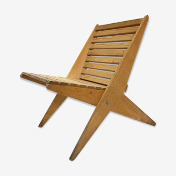 Fauteuil de jardin pliable en bois des années 70, Pays-Bas