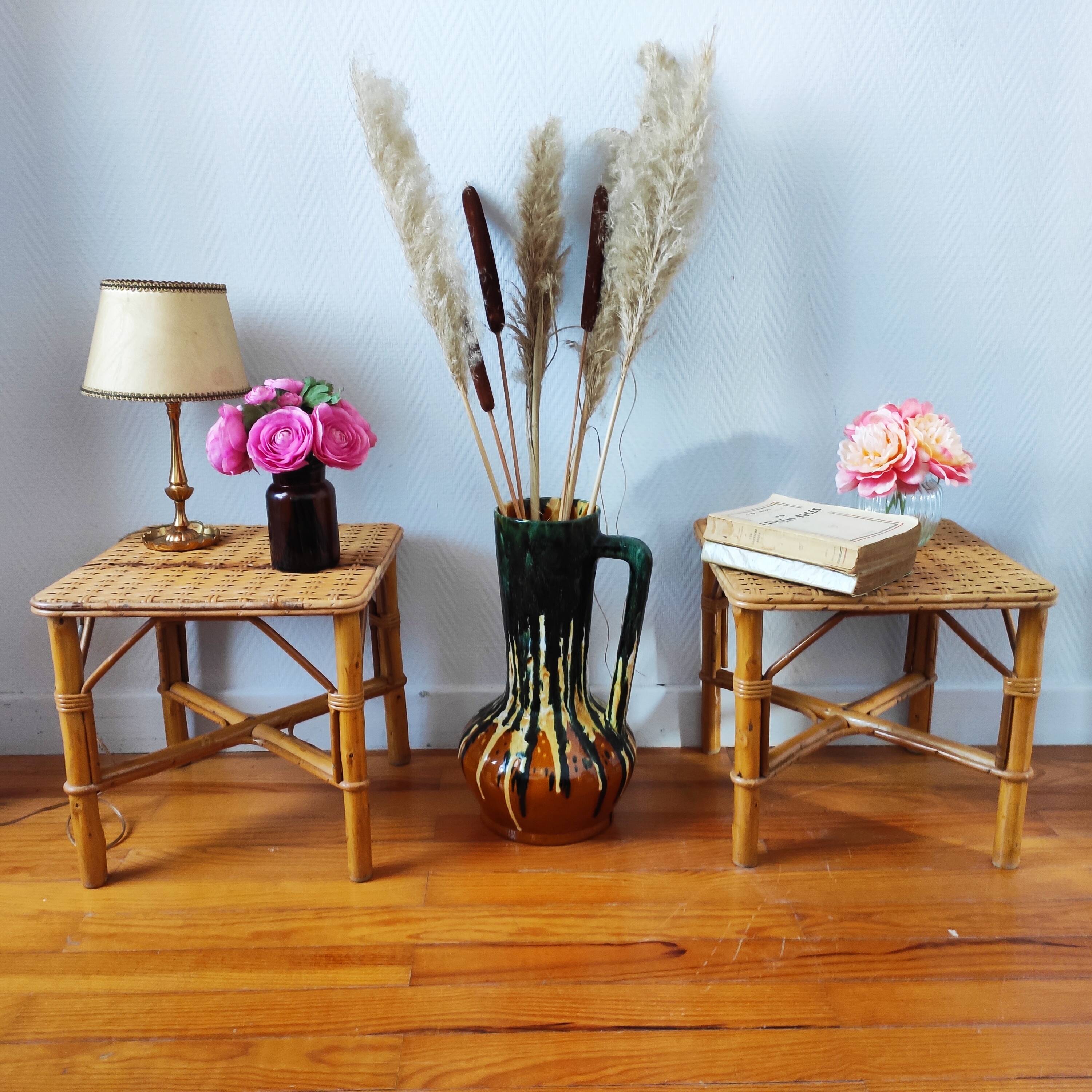 Pair of vintage rattan bedside tables