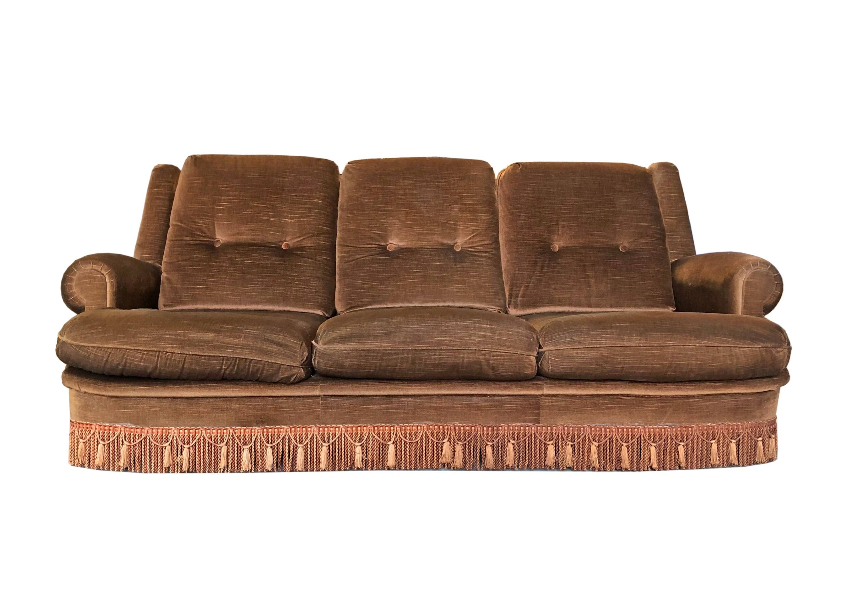 Vintage 3-seater brown velvet sofa - 60s/70s