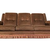 Vintage 3-seater brown velvet sofa - 60s/70s