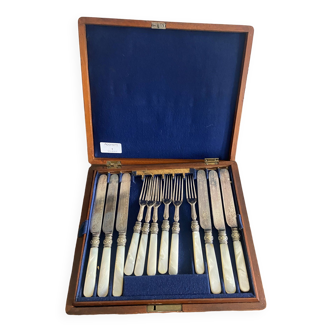 Set of 24 mother-of-pearl place settings, England, late 19th-early 20th century