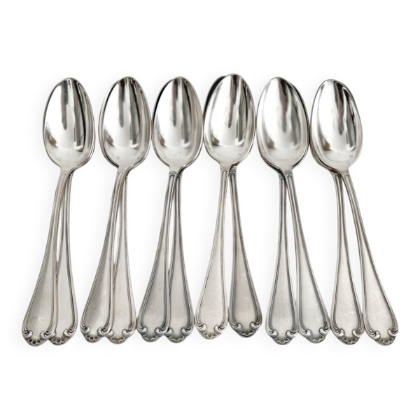 12 cuillères à soupe anciennes en métal argenté coquille