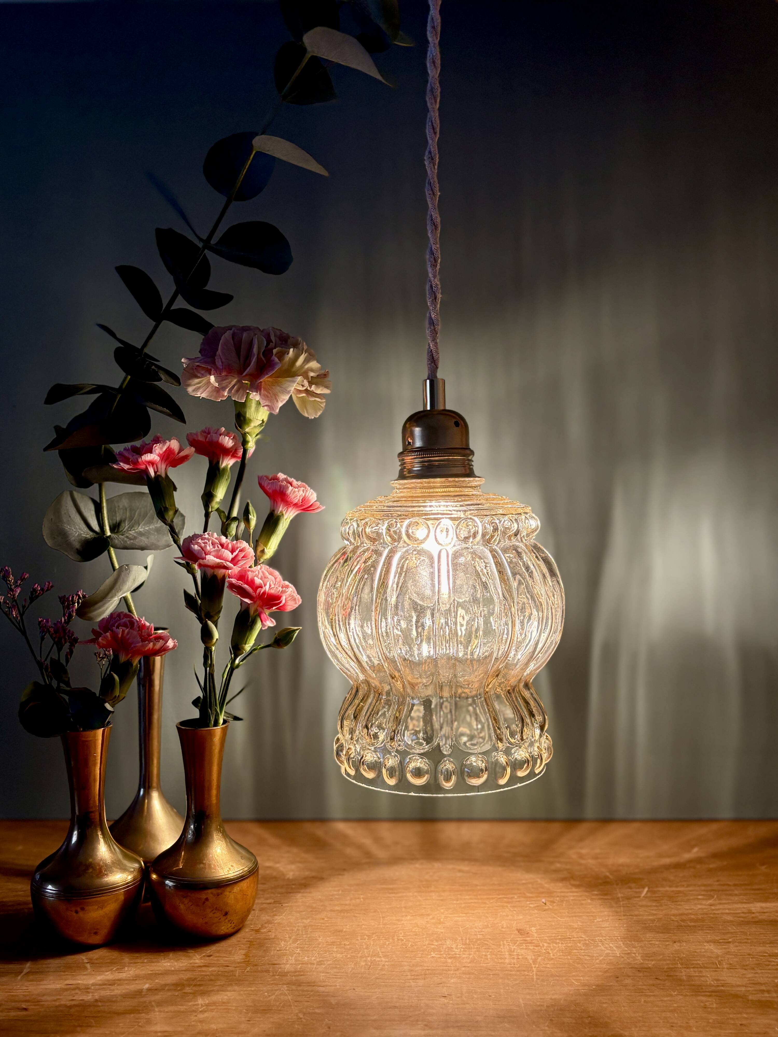 Vintage amber glass suspension globe