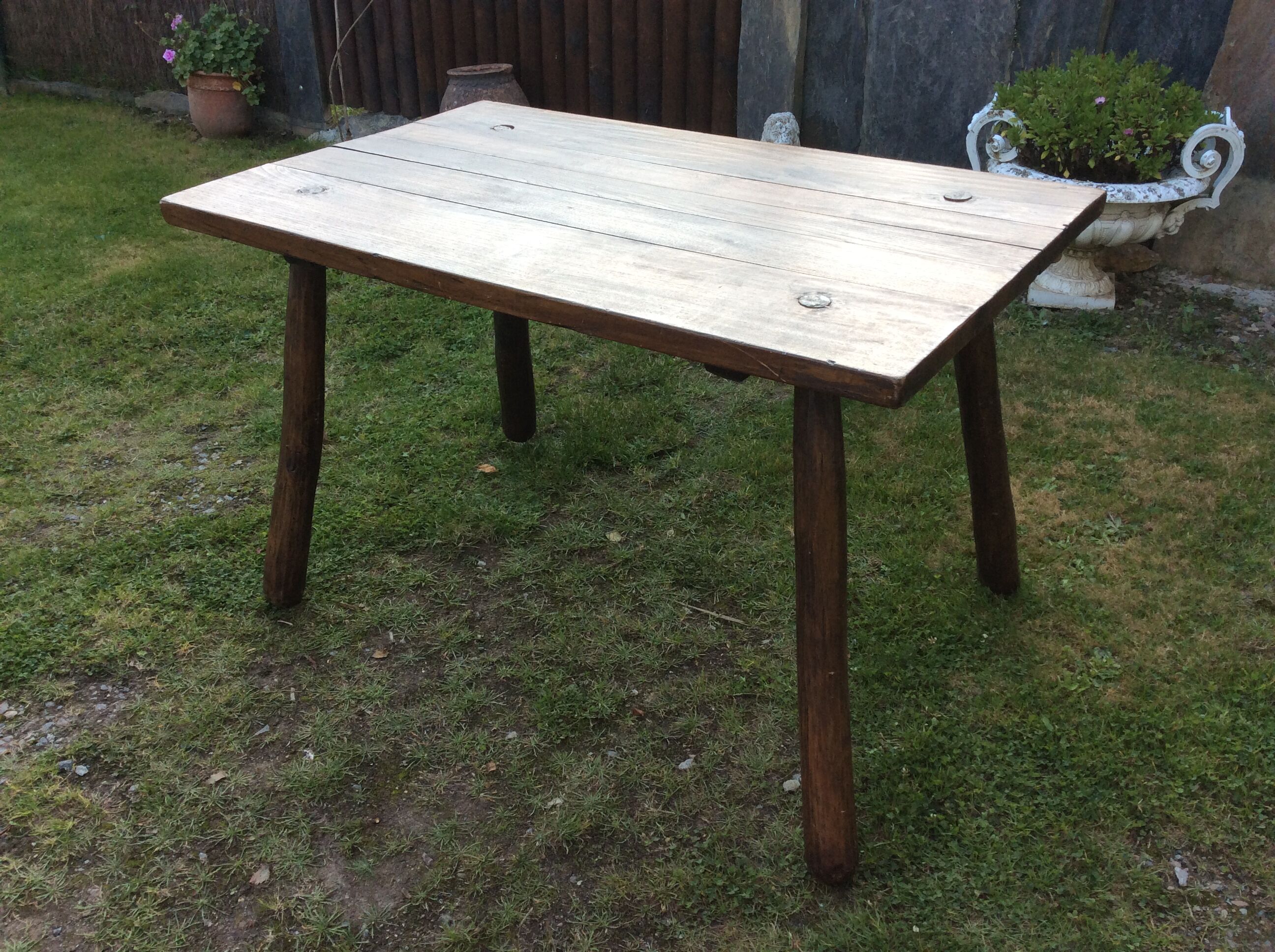 Brutalist vintage table in solid oak