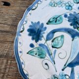 Decorative plate decorated with bird and flowers blue and pink vintage