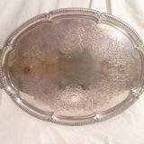 Very large quadripod oval serving tray in rococco style/silver metal
