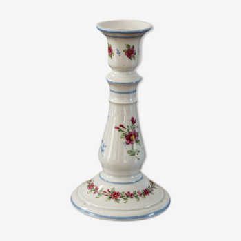 Bougeoir flambeau en porcelaine, motifs floraux