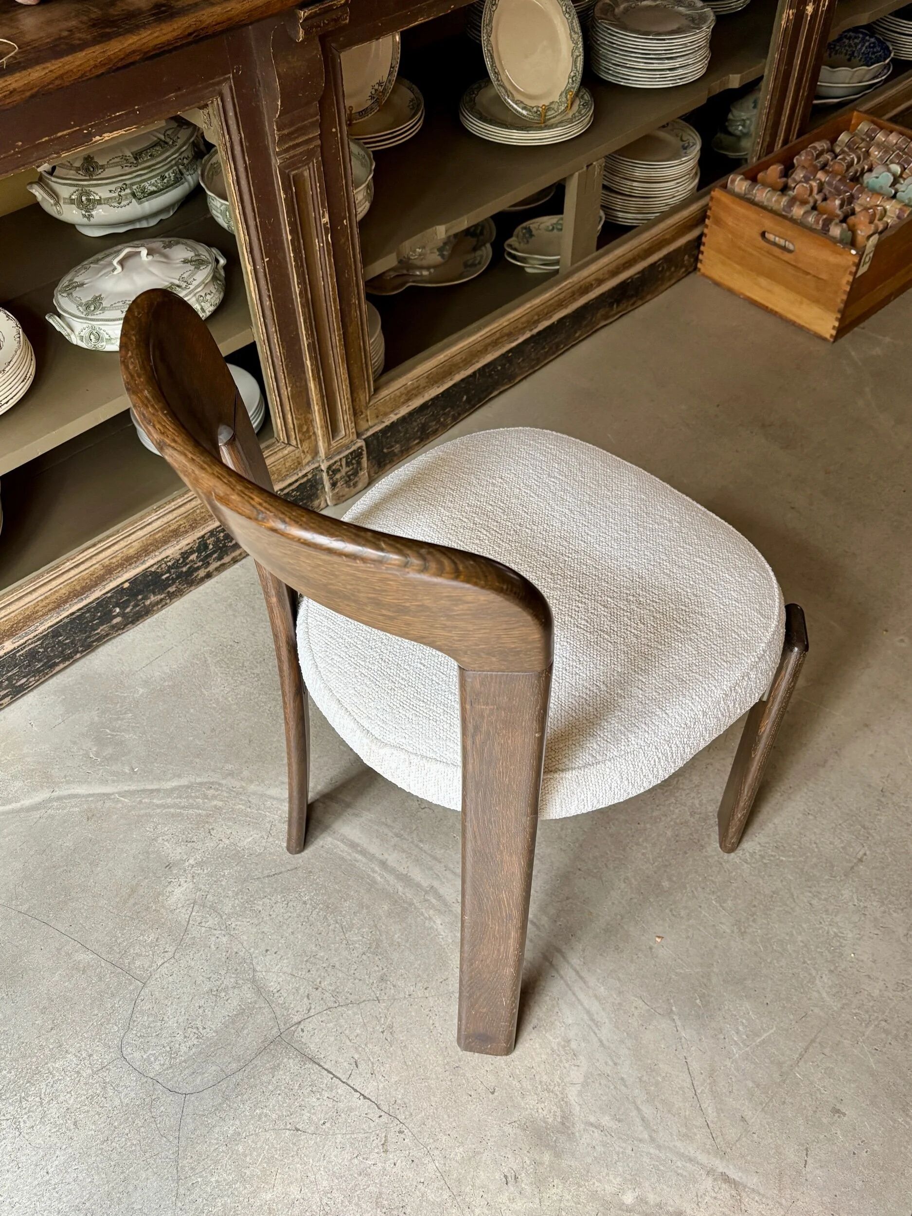 Beech chair with ecru boucle cotton "Rey" by Bruno Rey