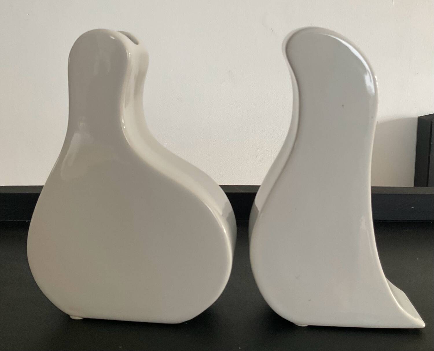 Pair of vintage glazed ceramic vases in an organic shape