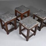 Tabourets vintage en pierre et bois x 4