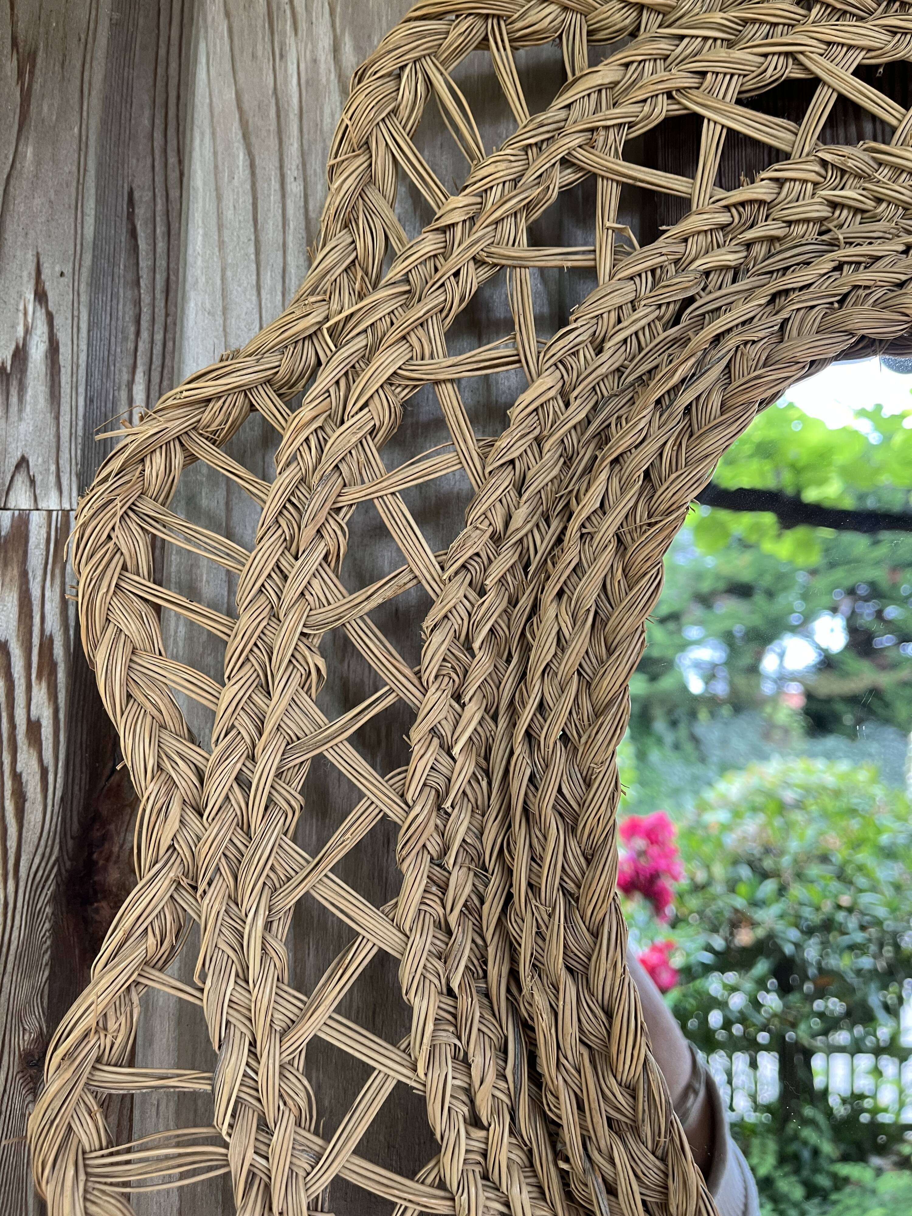 Large braided rattan mirror 1960
