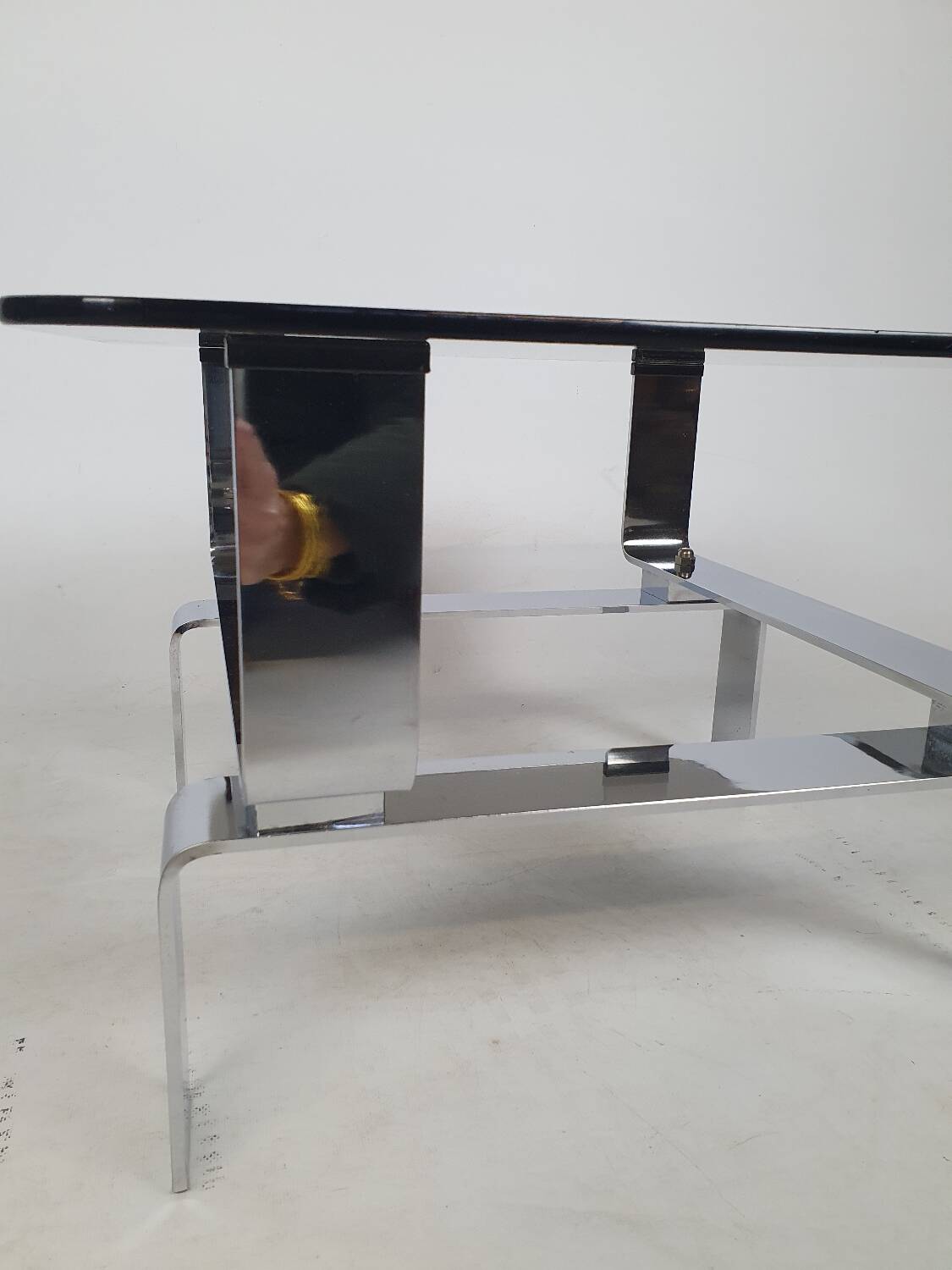 Chrome metal and smoked glass coffee table 70