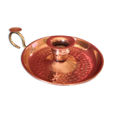 Hammered red copper and brass hand candle holder
