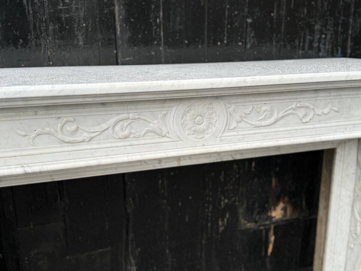 Louis XVI Fireplace In White Carrara Marble Circa 1880