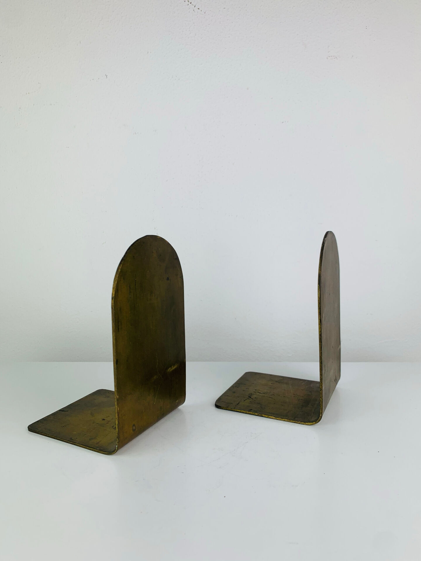 Pair of minimalist vintage raw brass bookends