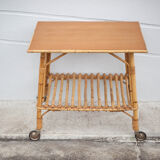 Bamboo table with wheels, bamboo service with wheels, servant, interior decoration