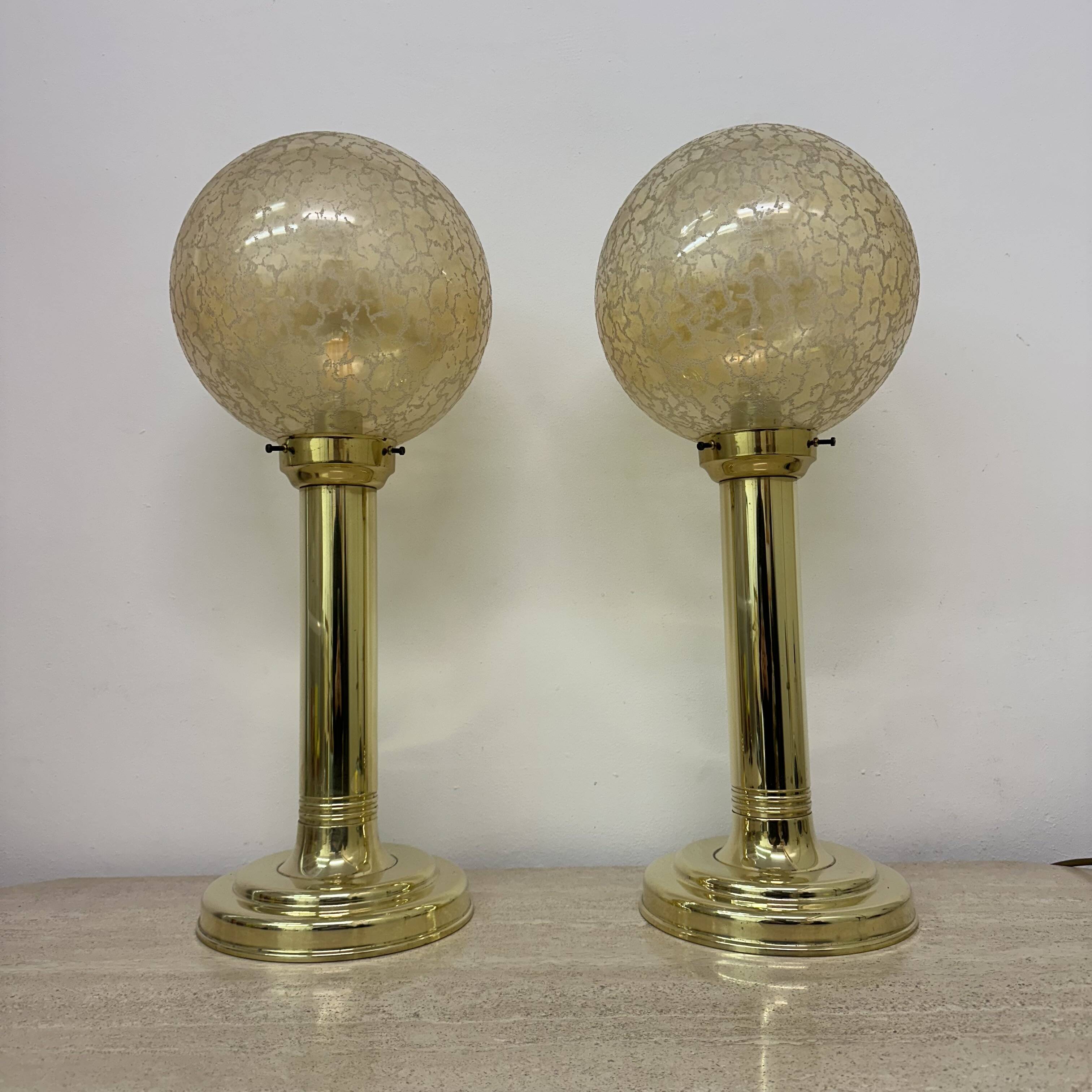 Set of 2 large globe glass table lamps , 1970s