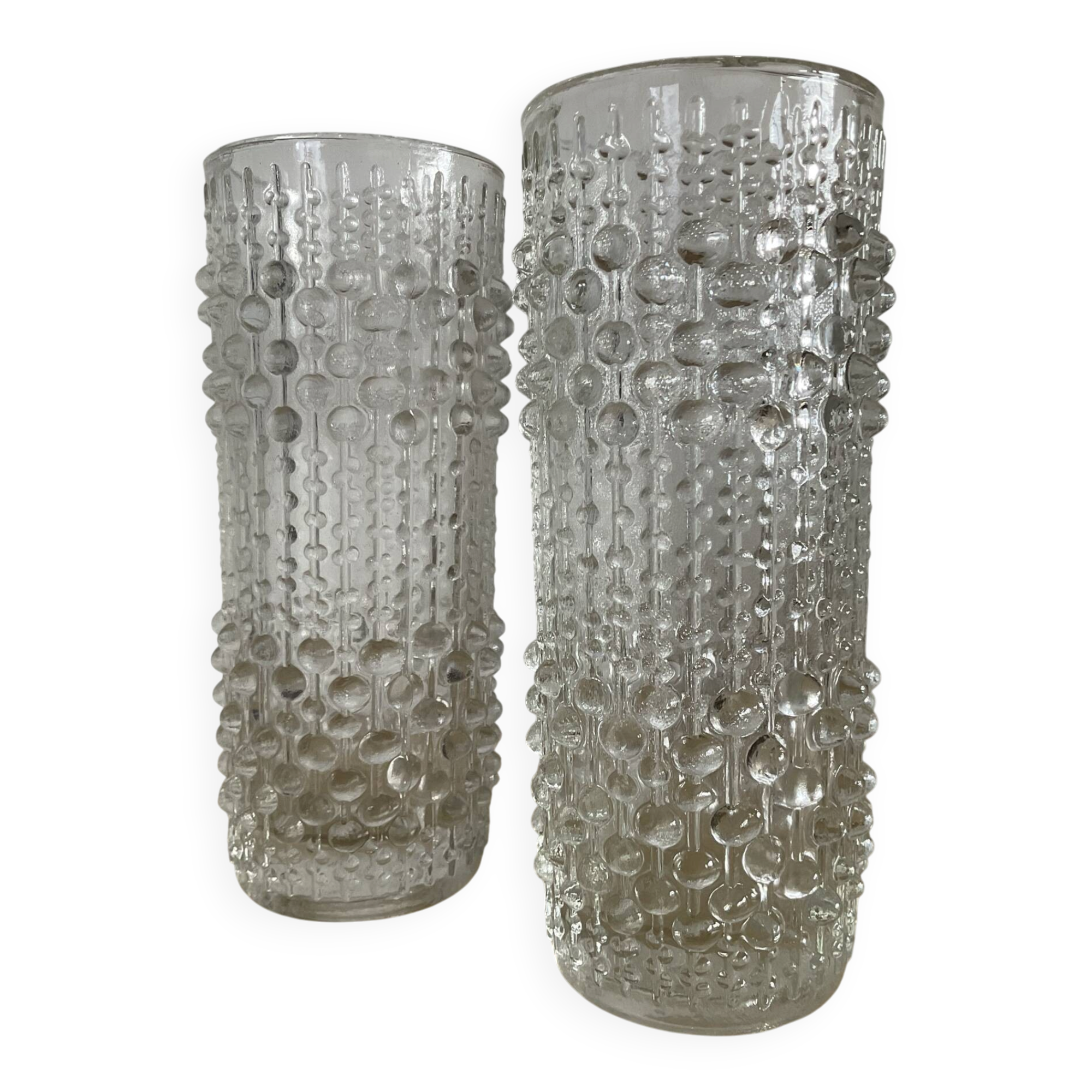 Pair of vintage Bubble roll vases in moulded glass