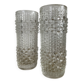 Pair of vintage Bubble roll vases in moulded glass