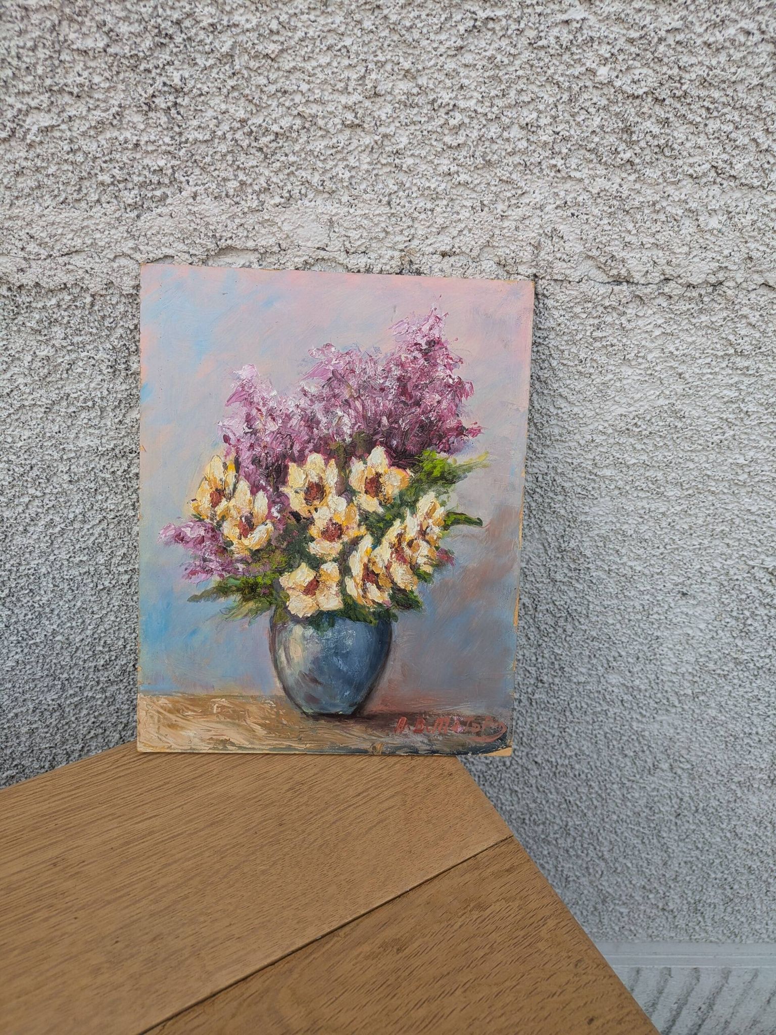 Bouquet of flowers, oil on cardboard