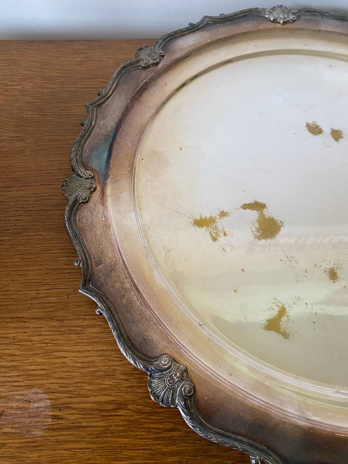 Antique Silver Serving Dish with Floral Art Nouveau Decoration Vintage