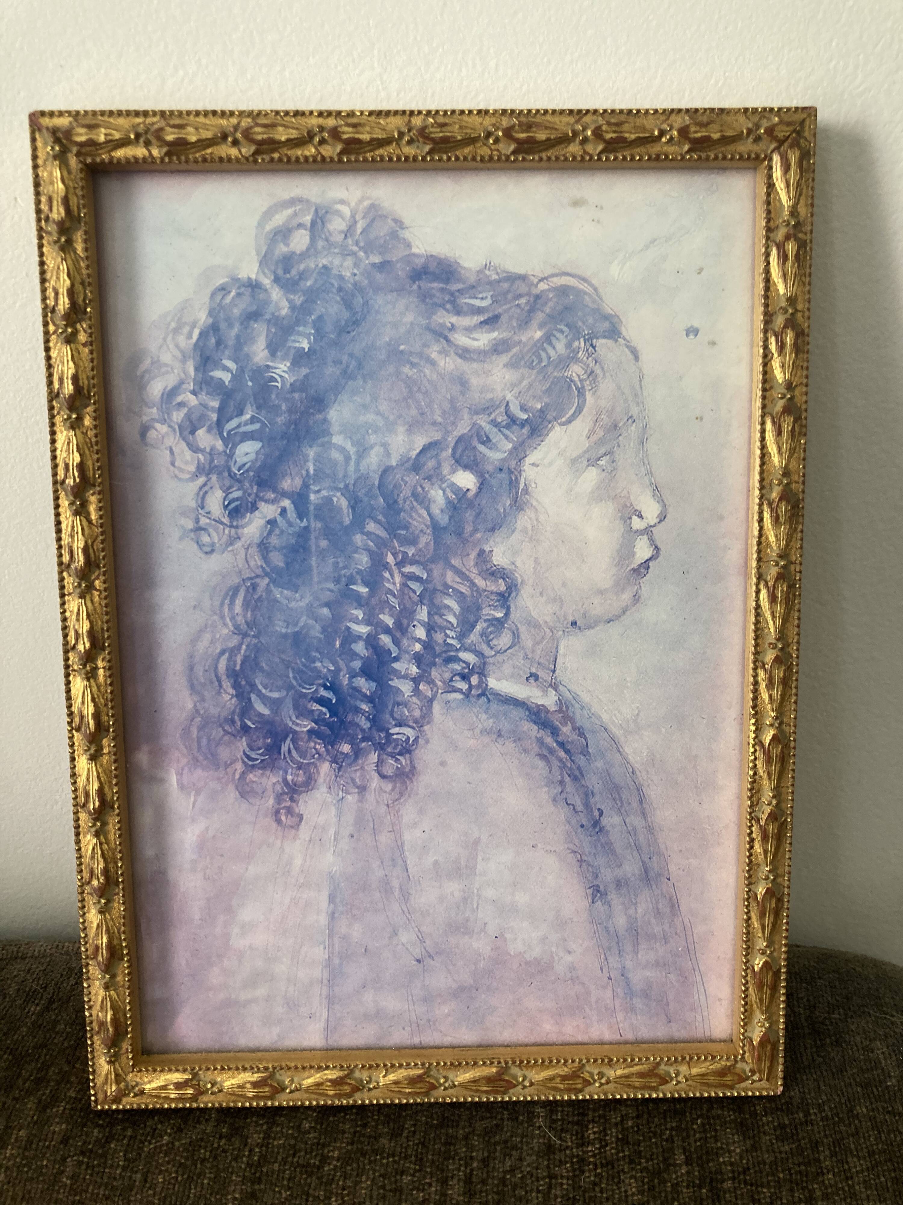 Watercolor young girl old frame