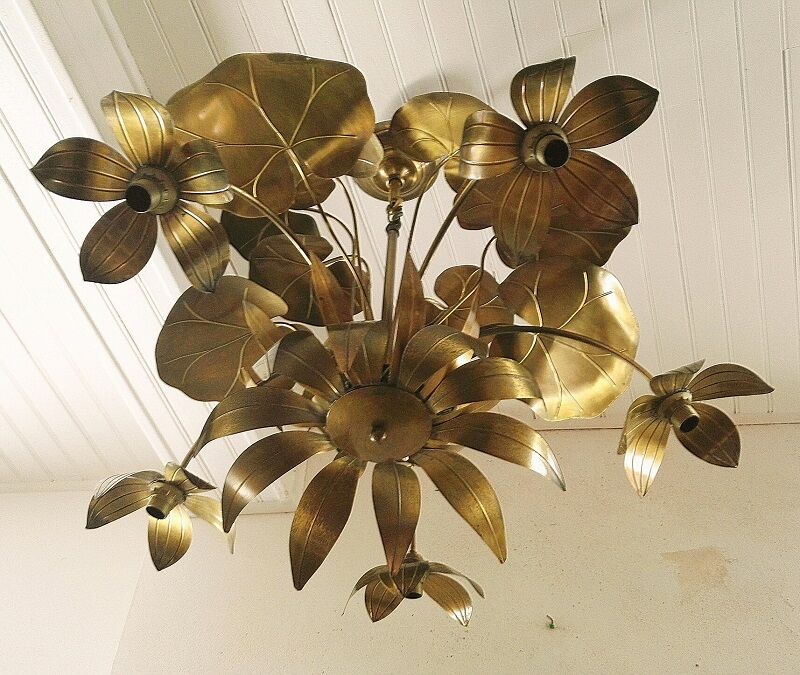 Chandelier, 10 light lights, water lily, brass