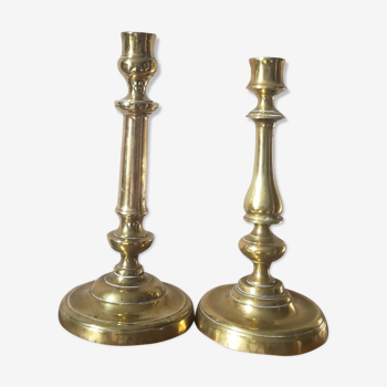 Duo of brass candlesticks