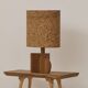 Pair of handcrafted lamps in solid oak with cork shades, circa 1970