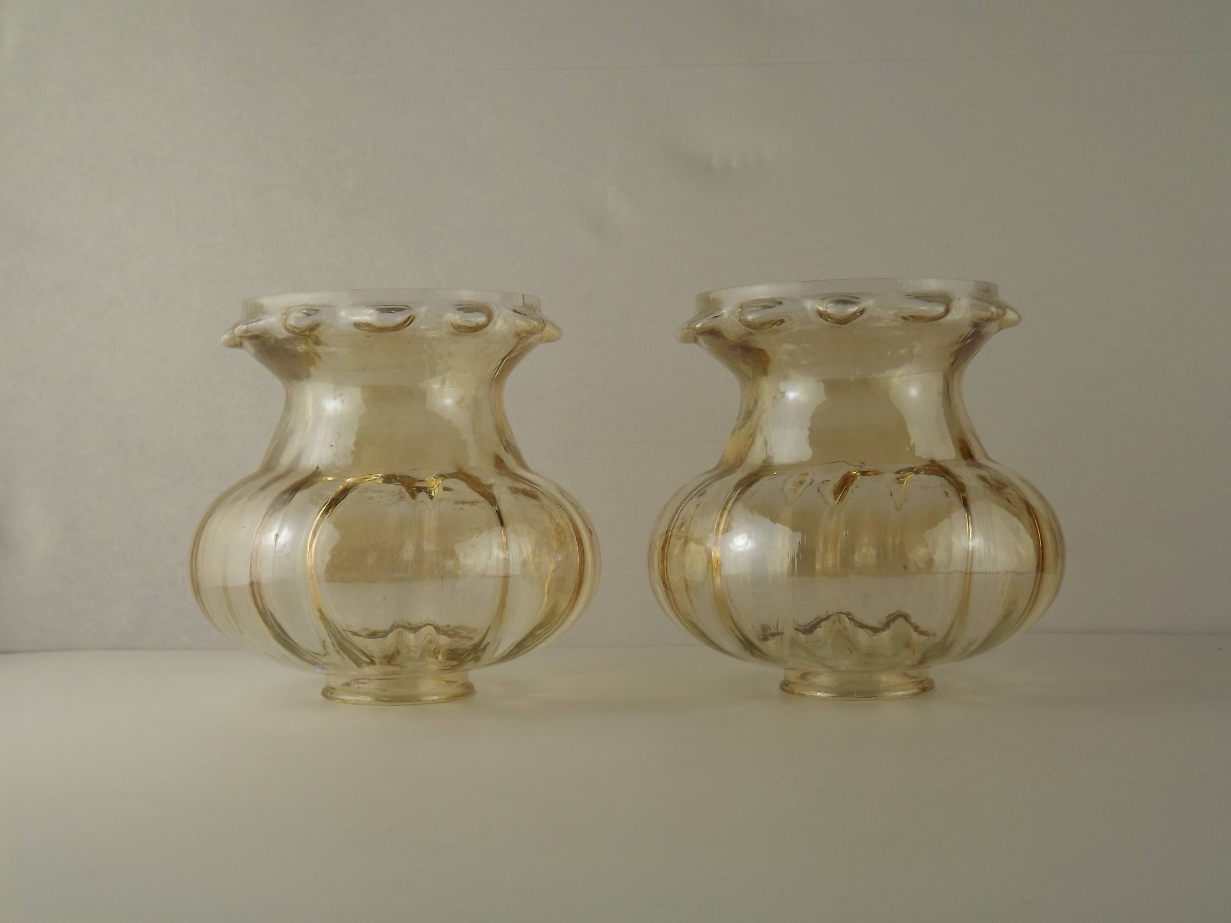 Matching Pair Mid Century Amber Glass Bubble Glass Replacement Shades 5593