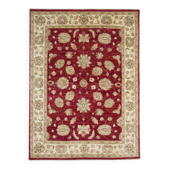 Handmade Red Wool Zeigler Rug, Floral Living Room & Lounge Carpet 144x190cm