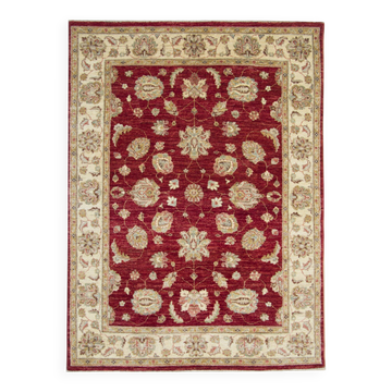Tapis Zeigler en laine rouge fait main, motif floral, pour salon et séjour, 144 x 190 cm