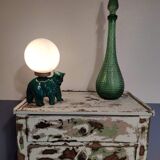 Green ceramic bear lamp and white opaline globe