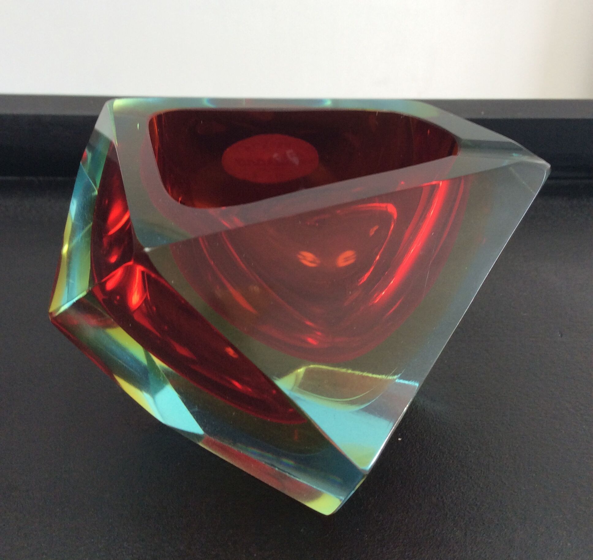 Empty vintage asymmetrical pocket Murano Sommerso by Flávio Poli