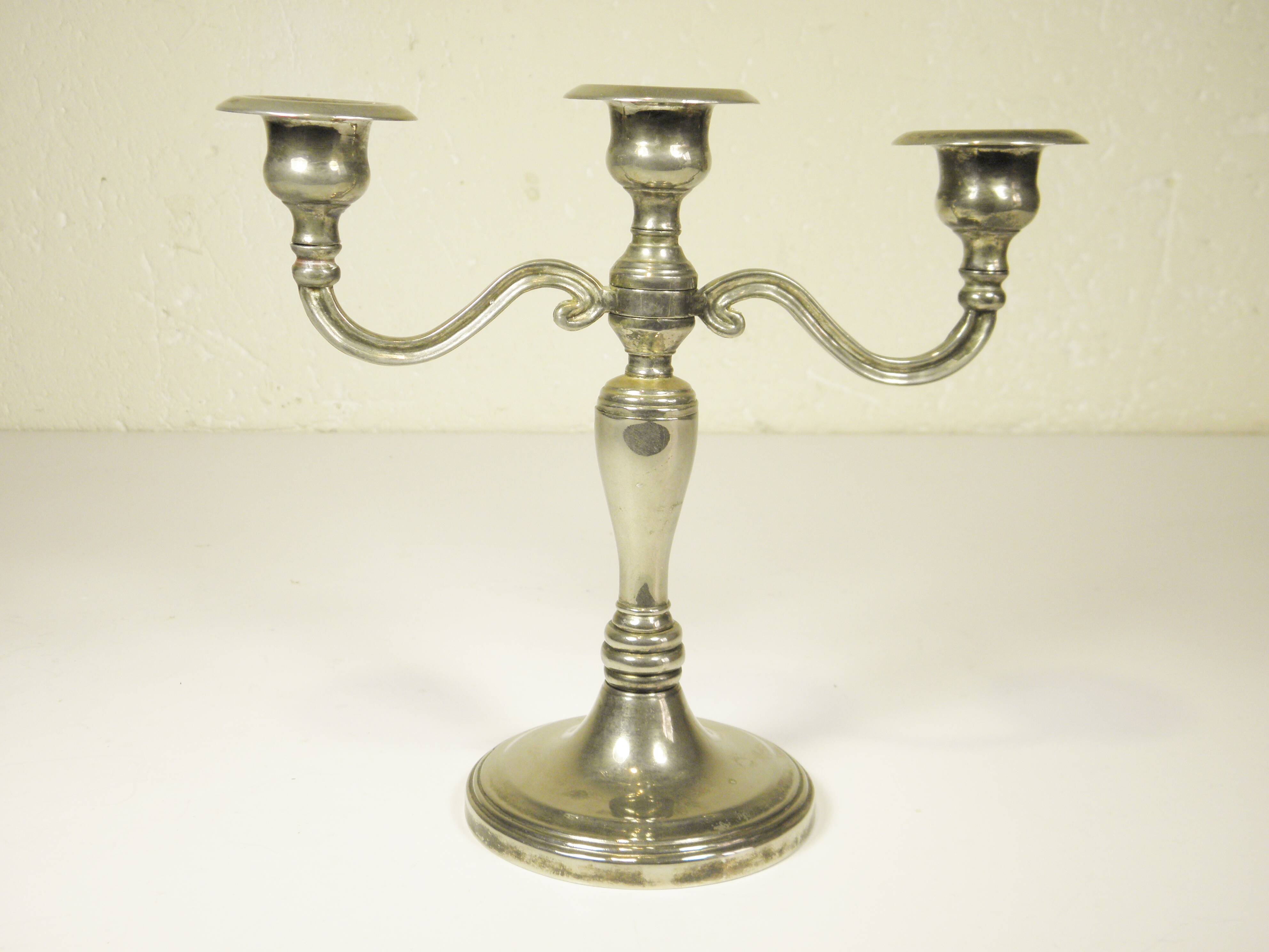 Silver metal candlestick 20 cm