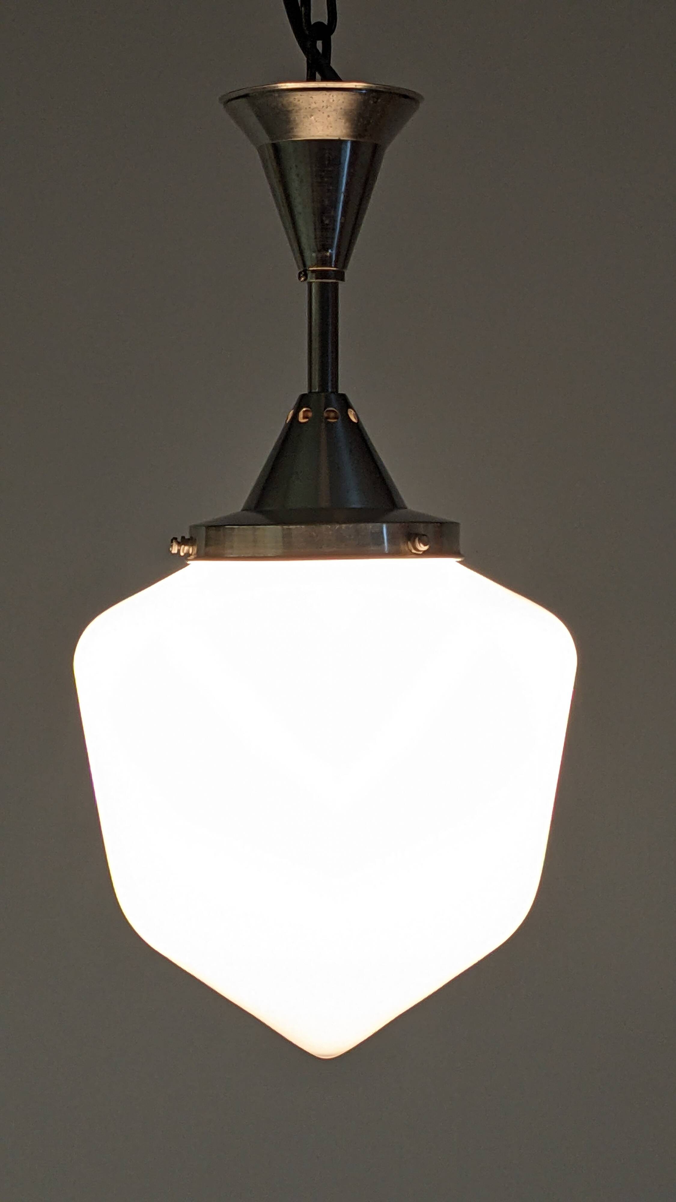 XL Art Deco suspension in white opaline, France circa 1920