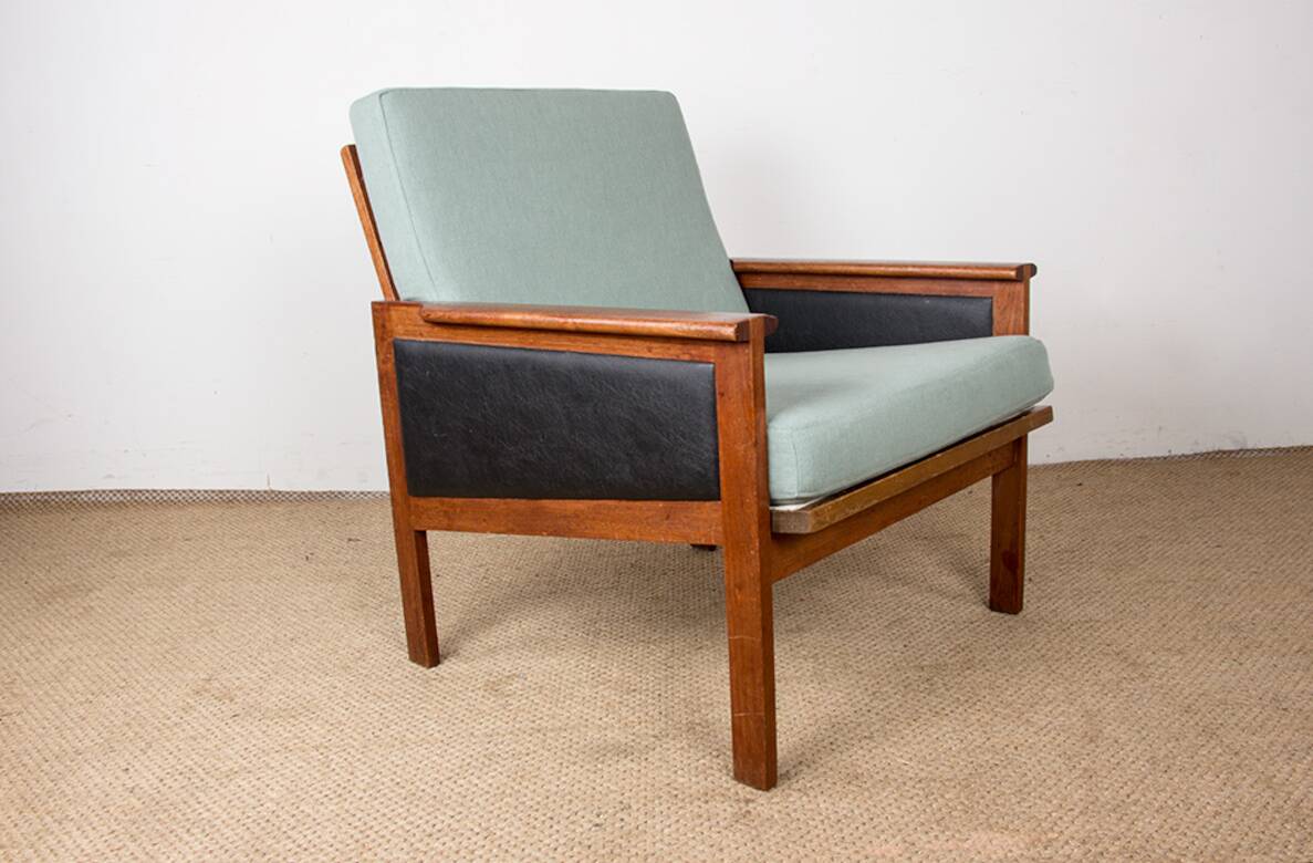 Pair of Danish Armchairs in Teak, fabric and leather, model N°4 Capella Illum Wikkelsø/Niels Eilersen.