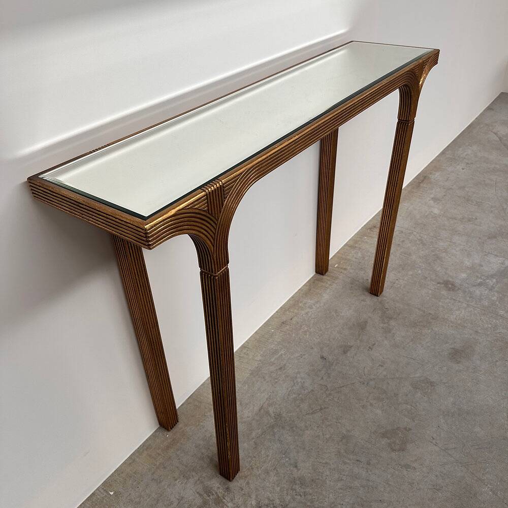 Vintage Deknudt gilt console table with beveled mirror top, Belgium, 1980s