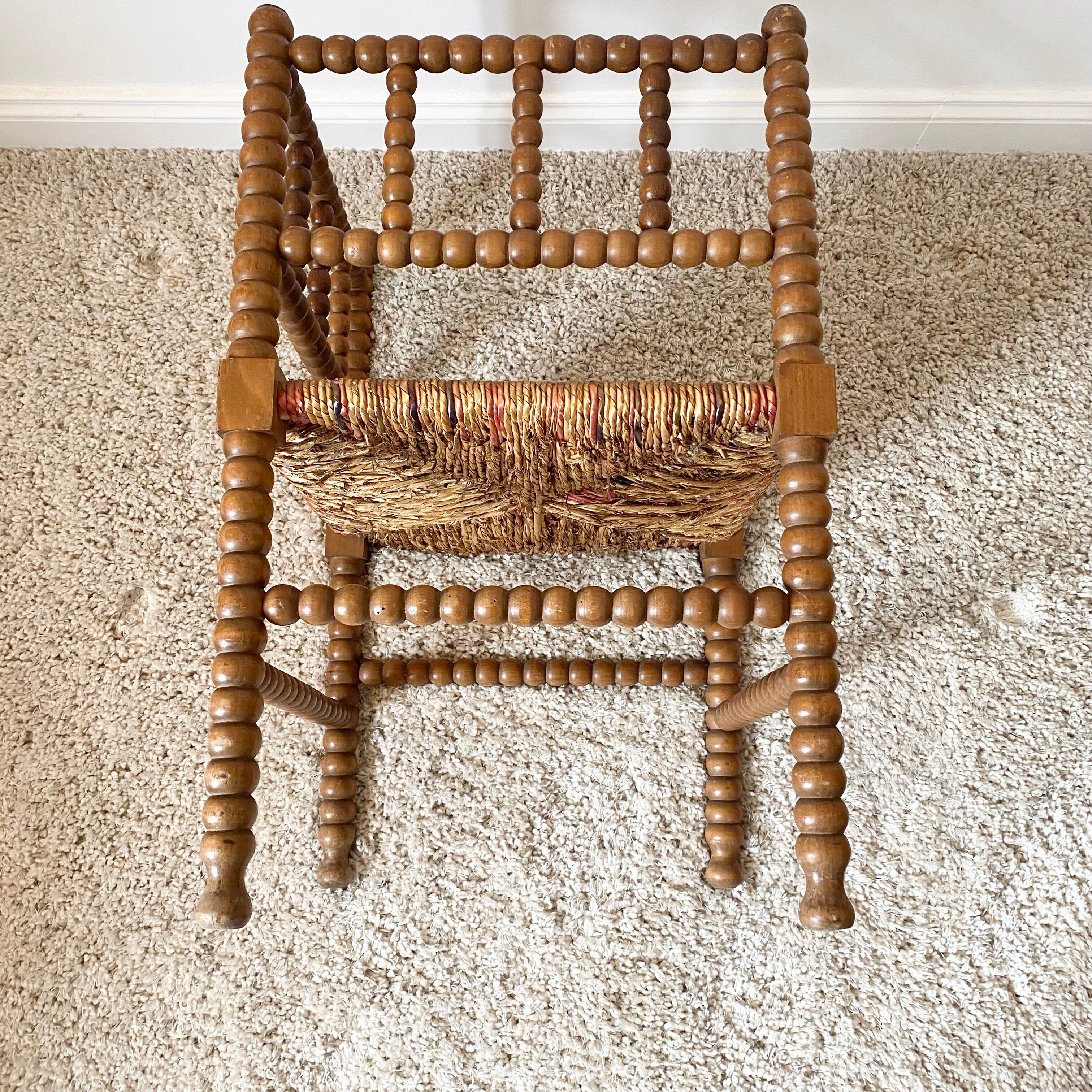 Vintage corner chair in turned oak and straw