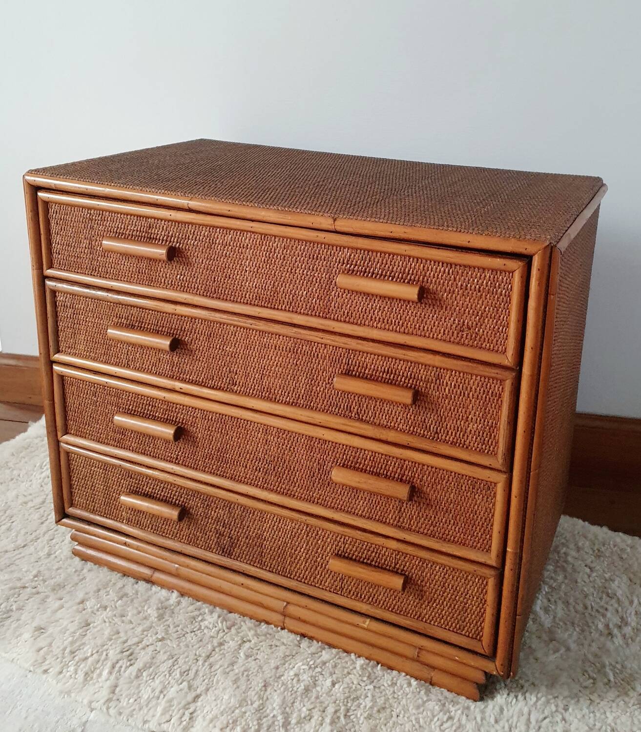 Vintage rattan chest of drawers 4 drawers