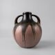 Stoneware vase signed Méténier, double handle, flamed pink and black glaze – 22 cm