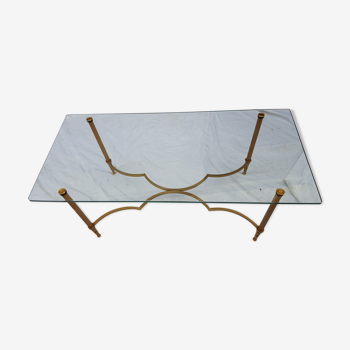 Table basse néo-classique en verre et laiton 1960/70