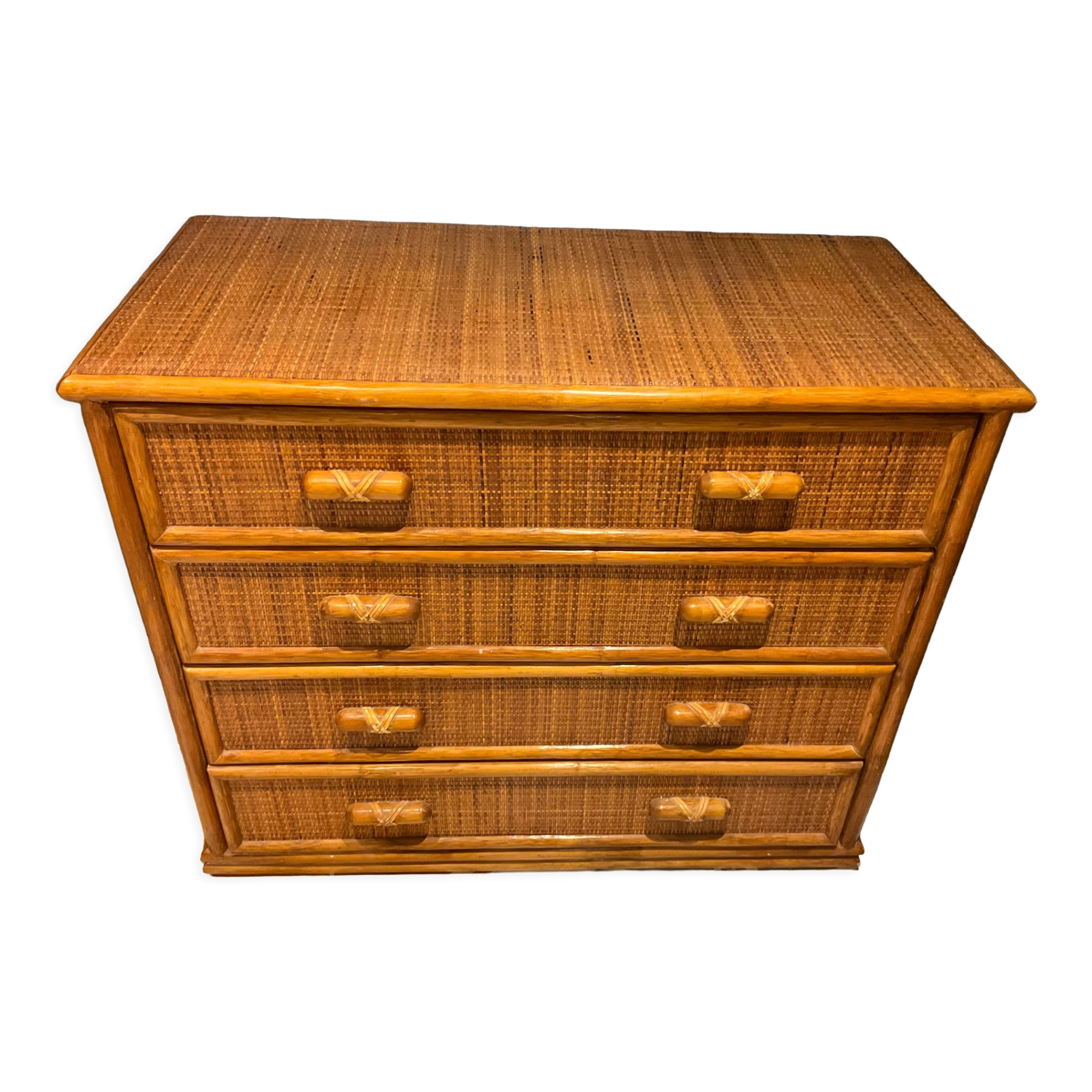 Commode tiroirs rotin bambou