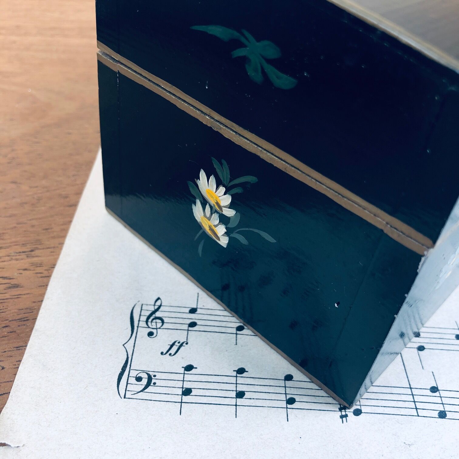 Black jewelry box - hand-painted flowers