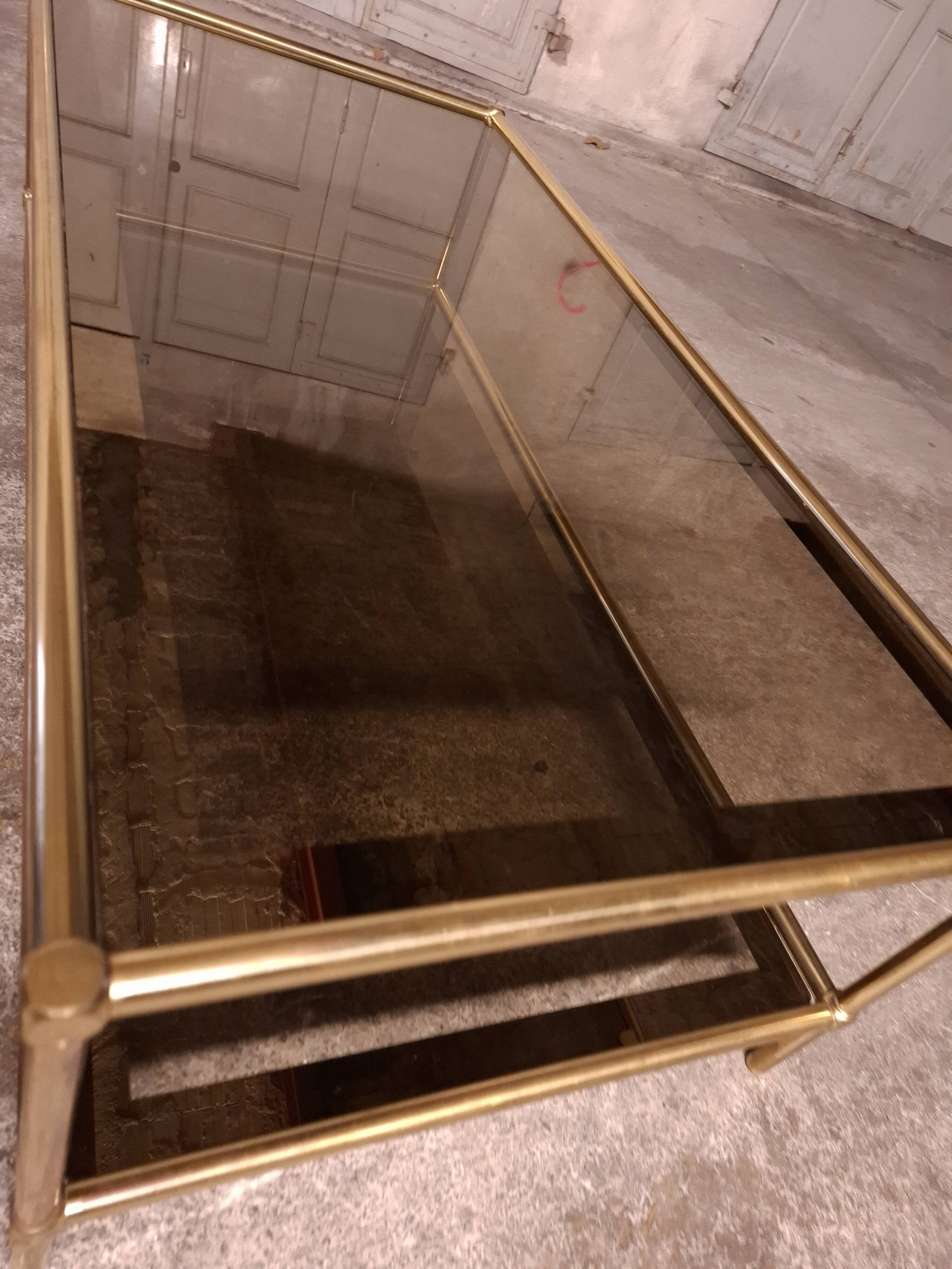 Vintage 80's brass coffee table, glass tops
