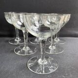6 Champagne glasses – Cut and engraved glass – Art Deco