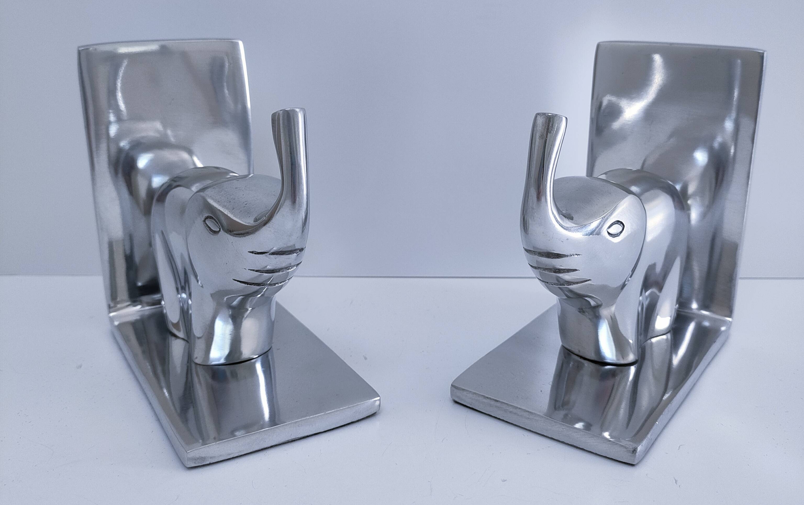 pair of stylised elephant bookends made of aluminium