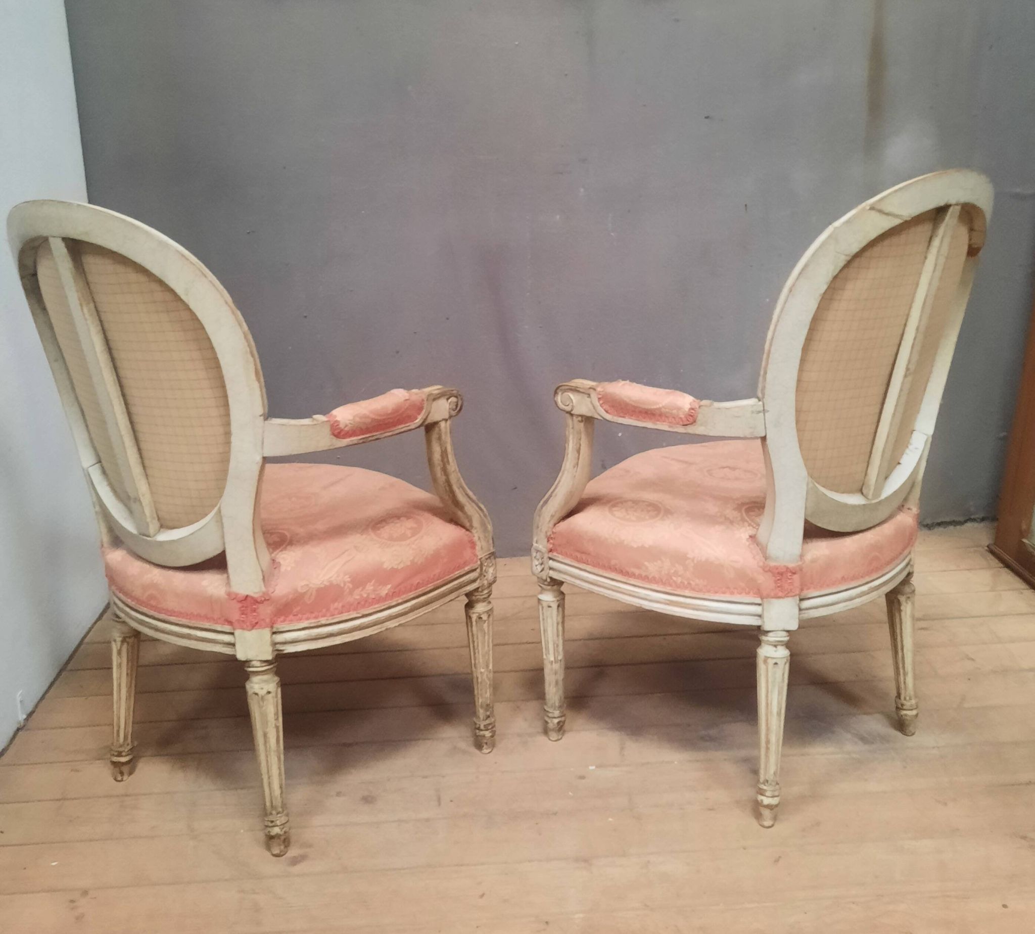 Pair of Louis XVI style medallion armchairs